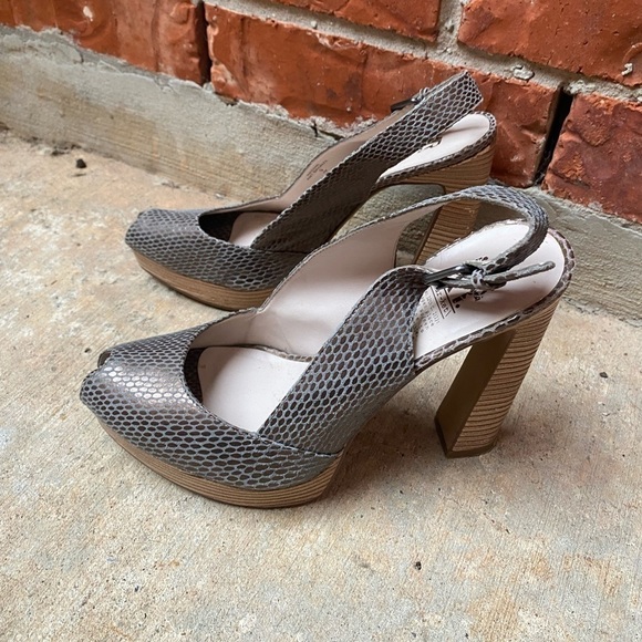 MRKT. Womens 9 Metallic Peeptoe Slingback Chunky Heels - Picture 1 of 12